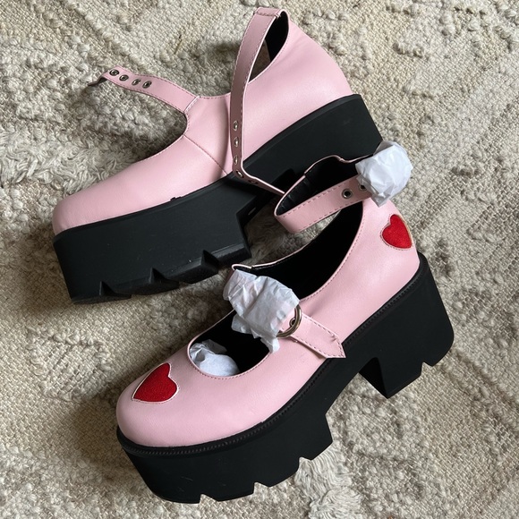 Shoes - Lamoda pink platform Mary Janes with heart detail…NEVER WORN
